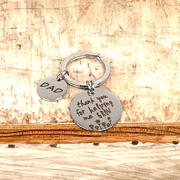 Thank You For Helping Me Grow Dad Key Chain Silver - Picture 6 of 6